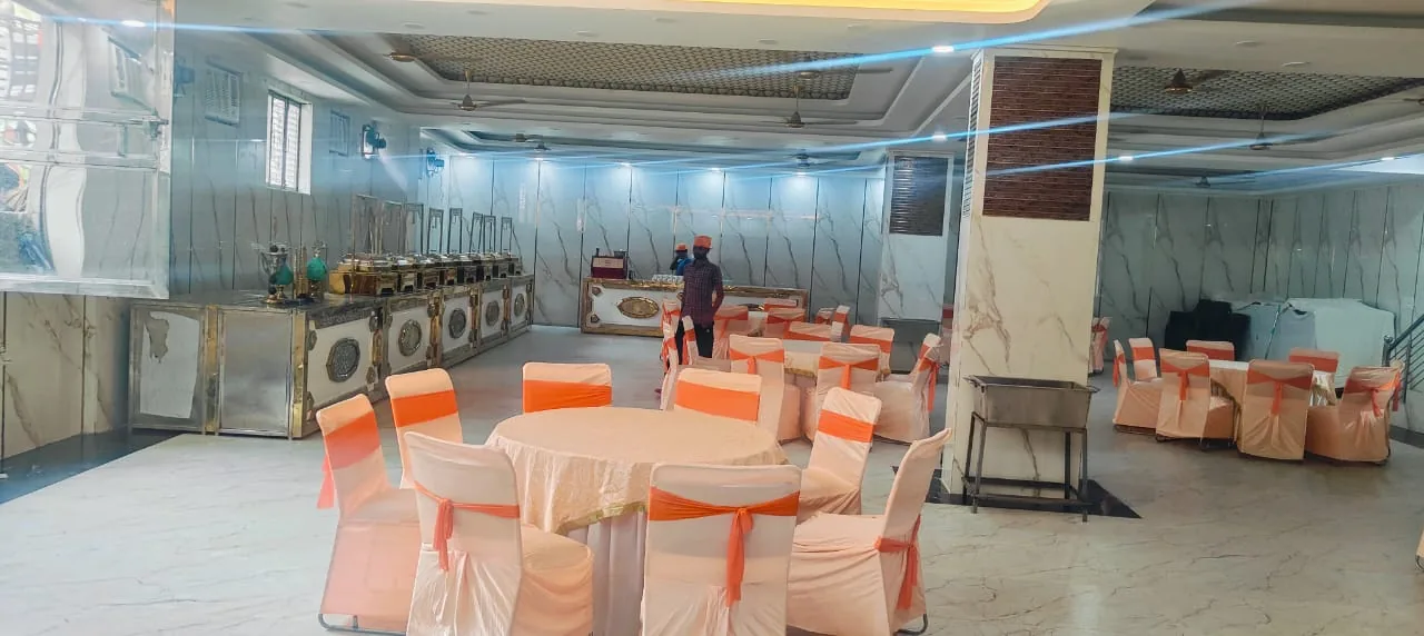 Indoor banquet hall catering setup
